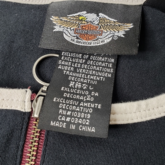 Harley Davidson Quarter Zip Colorblock Embroidered Applique Patch Hog Tee - Picture 8 of 12